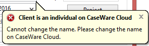 Cannot change the name. Please change the name on CaseWare Cloud.