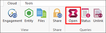 The Cloud tab of the Working Papers ribbon with the Queries Open option highlighted