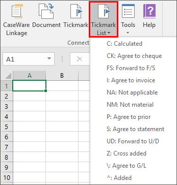 The Tickmark menu displayed from the Connector add-ins menu with a selection of available tickmarks