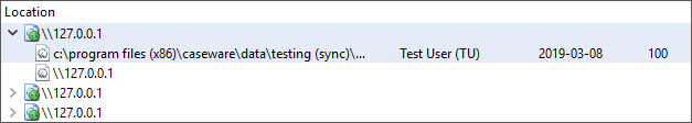 The location column of the Tracker file list with sync copies listed individually