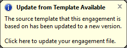 A notification bubble stating that an update is available for the source template