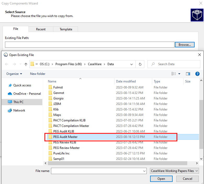Copying checklists into the client files