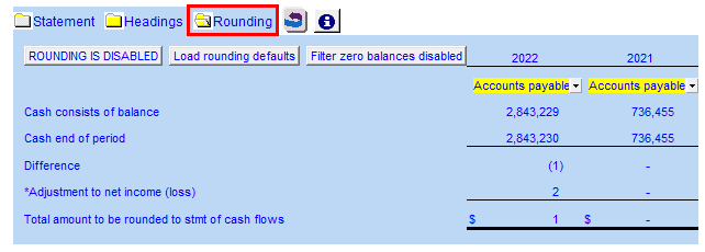 Cash Rounding Sign Example Statement of Cash Flow Rounding Options