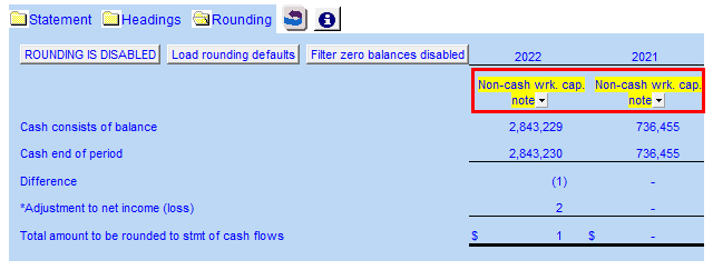 Statement of Cash Flow Rounding Options