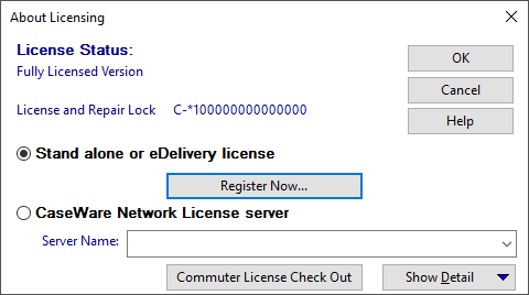 The license status of a Working Papers installation displayed in the About Licensing dialog